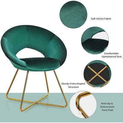 Green Velvet Upholstered Accent Chair Set of 2, Comfortable Vanity Desk Chair, 300 lbs Capacity, Elegant Century Style Single So