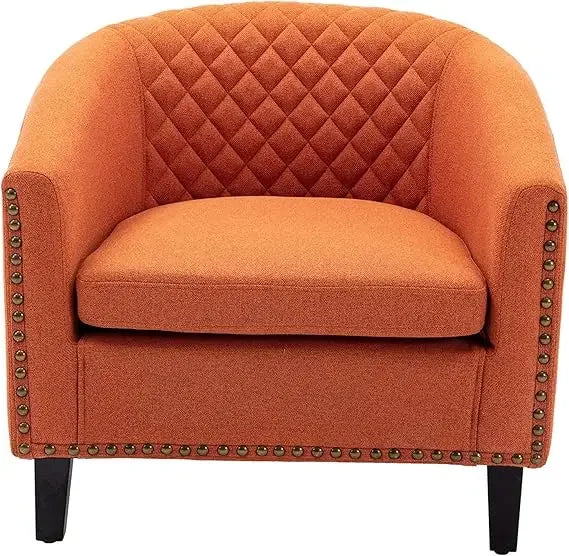 Accent PU Barrel Chair Living Room Chair, Upholstered Sofa Club Chair with Nail-Heads and Solid Wood Legs for Bedroom, Office,