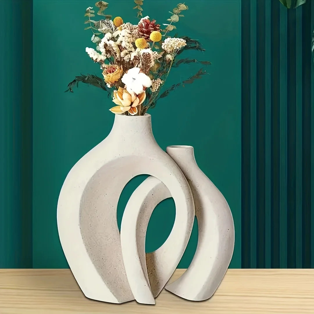 Plastic imitation ceramic vase Hollow Nordic Modern Vase Set 2 Modern Home Decor Living Room Bookshelf Place Vases