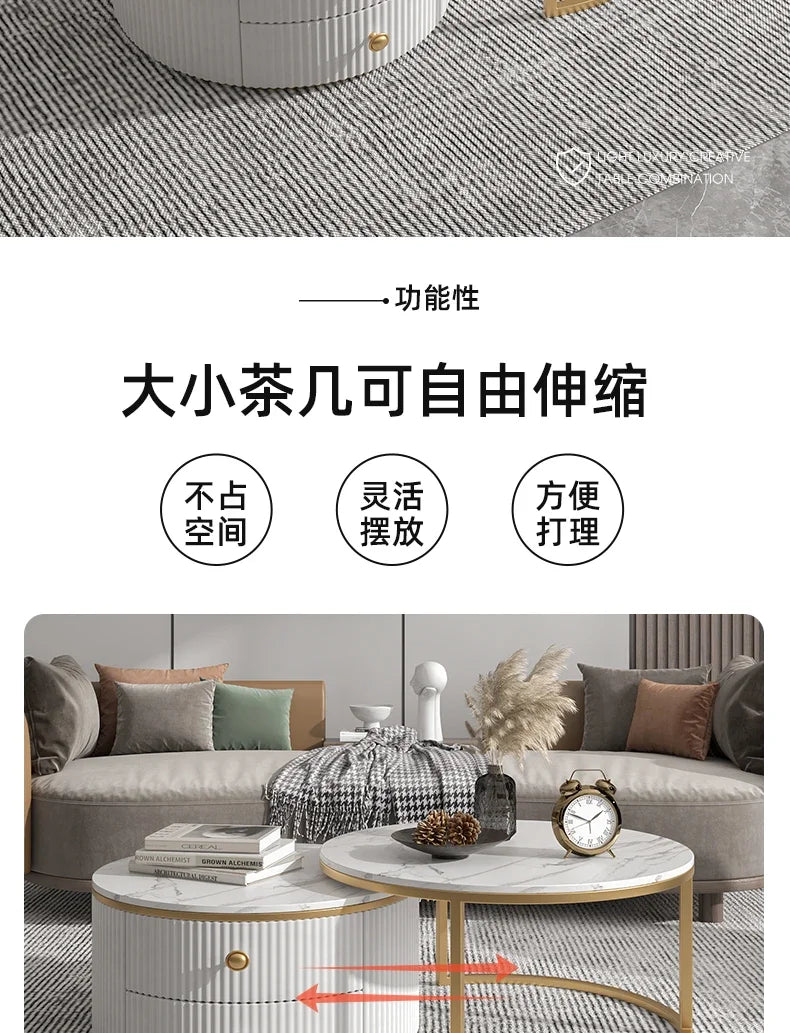 Rock slab coffee table round light luxury TV cabinet combination living room household marble size round