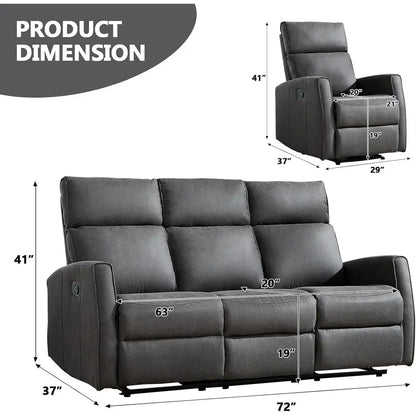Manual Recliner Soa Set or Living Room, ern Reclining Couch urniture Set, Included 2pcs Reclining Chair and Wall-Her 3-Seater Re
