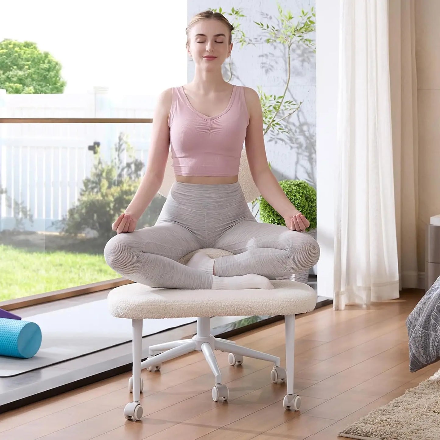 Cross Legged Office Chair with Wheels, Meditation Chair, ADHD Chair for Adults, Wider Height Adjustable Backrest and Seat