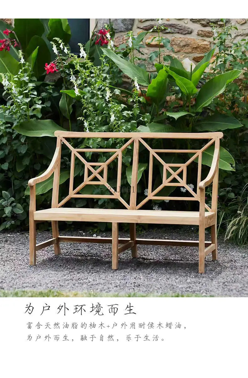 2-Person Teak Garden Bench with Comfortable Armrests, Backrest, and Slatted Seat, Supports 800 lbs, Ideal for Patio, Porch, or P