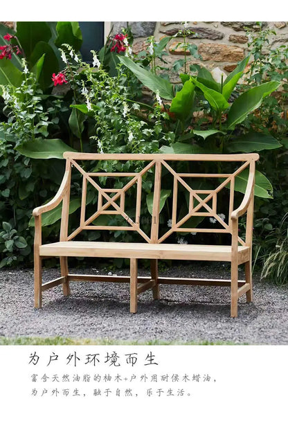 2-Person Teak Garden Bench with Comfortable Armrests, Backrest, and Slatted Seat, Supports 800 lbs, Ideal for Patio, Porch, or P