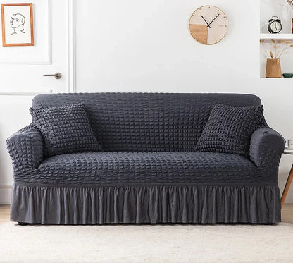 1 Seater Seersucker Sofa Cover with Elastic Skirt Stretch Sofa Protector Removable Slipcover Armchair Cover Elastic Couch Cover