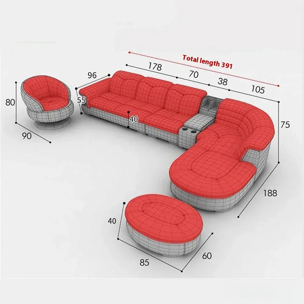 Luxury L-Shaped Genuine Leather Sectional Sofa Sets with USB, Bluetooth Speaker - MINGDIBAO Living Room Italian Leather Couches