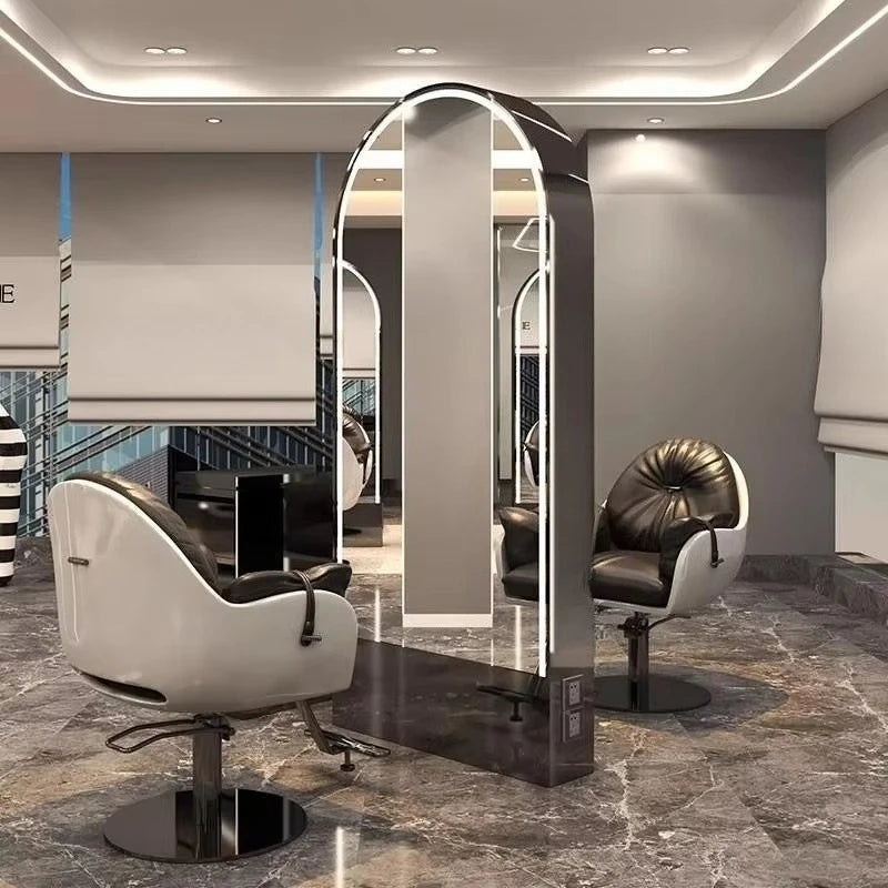 Salon Furniture Led Light Gold Frame Double Sided Barber Station Modern Hair Salon Mirrors Designs