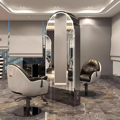 Salon Furniture Led Light Gold Frame Double Sided Barber Station Modern Hair Salon Mirrors Designs