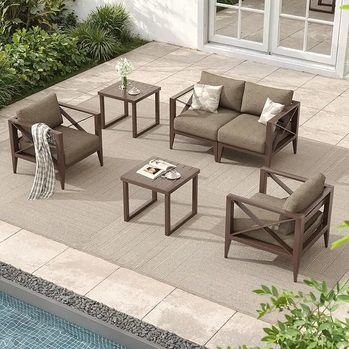 MBY 6-Piece Oversized Aluminum Patio Furniture Set–White Outdoor Conversation Sofa Set with Coffee Table, Deep Seating