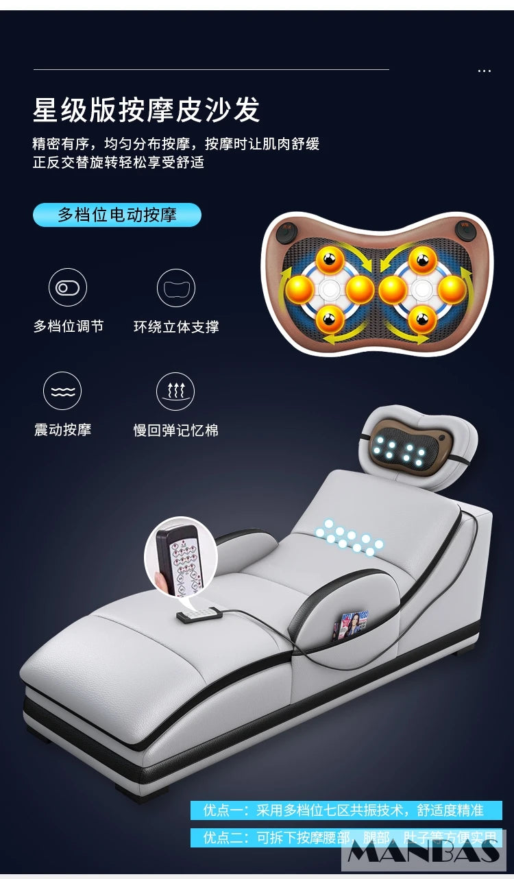 Linlamlim Luxury Genuine Leather Sectional Sofa with Adjustable Headrests, Projector, Speaker and Storage for Living Room Couch