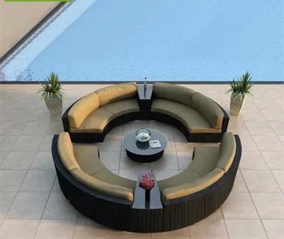 Outdoor rattan chair round sofa coffee table combination hotel reception rattan sofa terrace balcony semi-circular curved