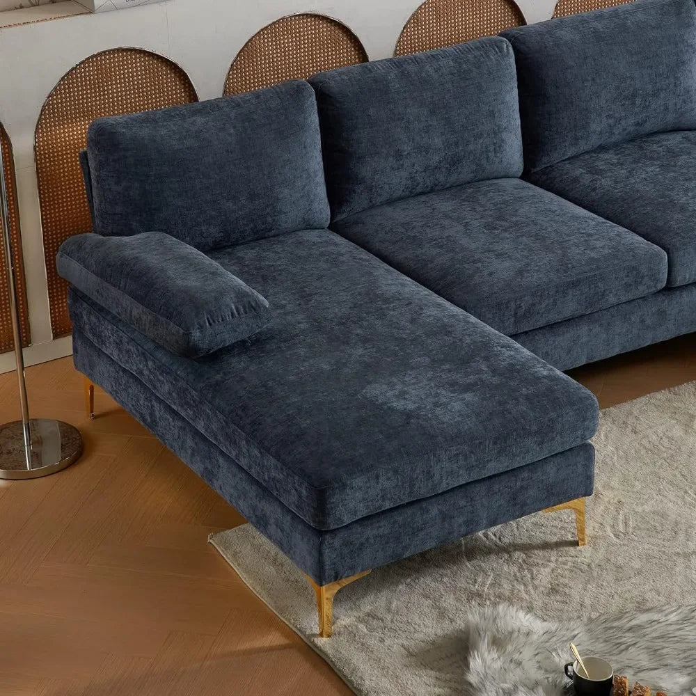 Convertible Sectional Sofa with Chaise Chenille Fabric Upholstered for Living Room, 110