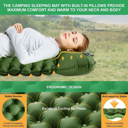 Outdoor 2 Persons Travel Bed Air Mat Double Sleeping Pad for Camping Self-Inflating Mat Sleeping Mattress with Pillow for Hiking