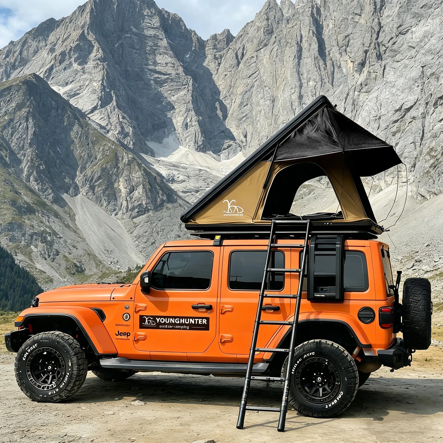 YOUNGHUNTER Aluminum Triangle SUV Pop-Up Roof Top Tent With Canvas Fabric Off-Roading Tent for SUVs