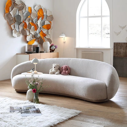 French cream style lamb wool cashew sofa living room three-person curved pea sofa designer sofa