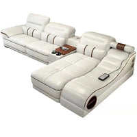 Modern Luxury Sectional Sofa Set with Chaise Lounge – Italian Genuine Leather Couch with Speakers, USB Port