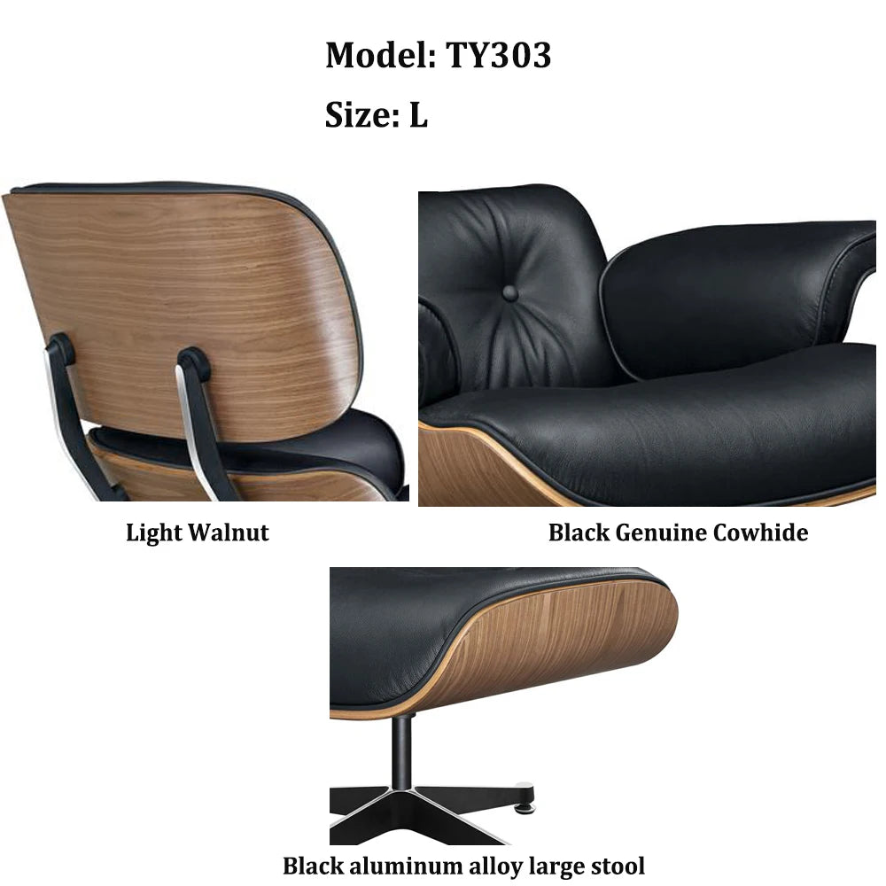 Top Layer Cowhide Classic Recliner with Free Ottoman Armchair Swivel Lounge Chair Furniture Leisure Chair Premium Set for Living