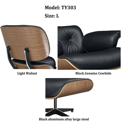 Top Layer Cowhide Classic Recliner with Free Ottoman Armchair Swivel Lounge Chair Furniture Leisure Chair Premium Set for Living