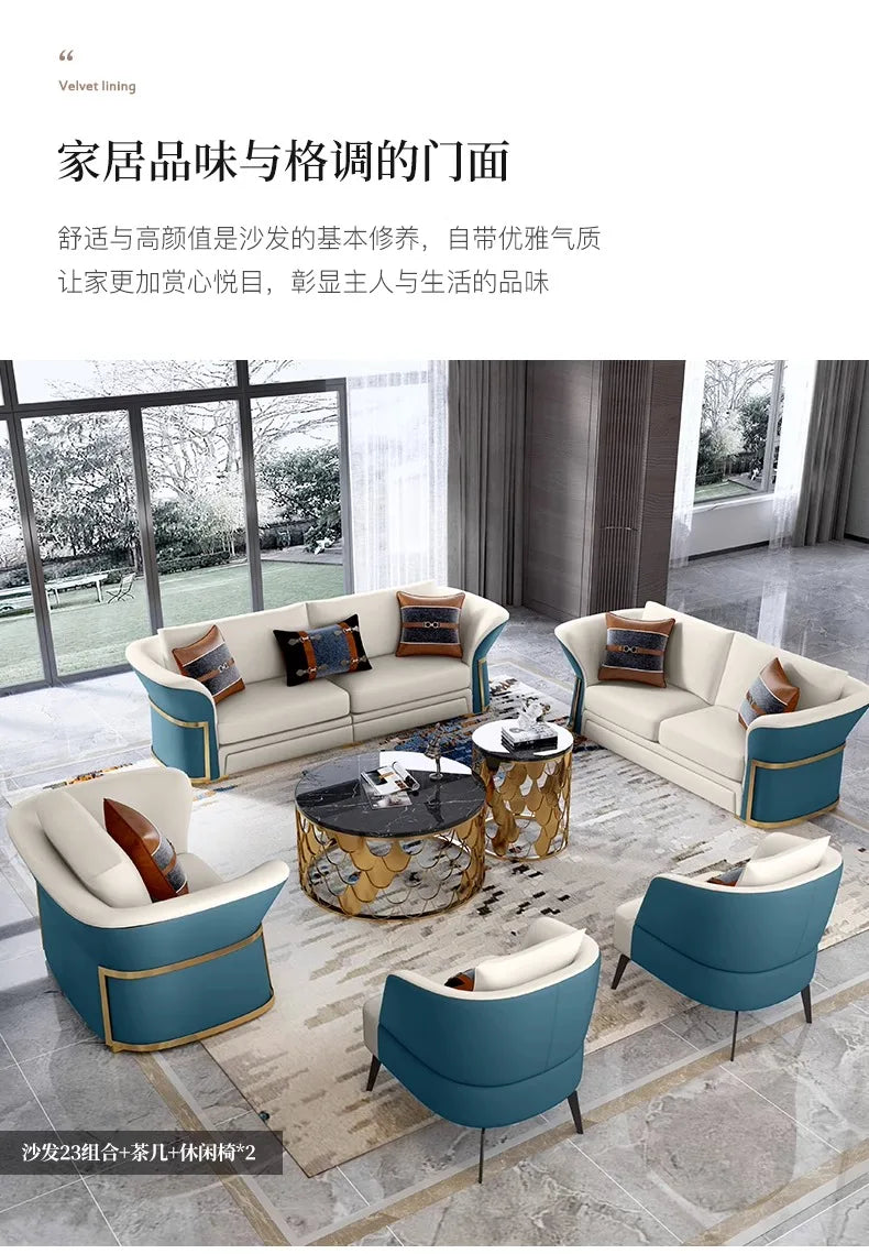 Italian Designer Leather Sofas Luxury 3 Pieces Set Minimalist Modern Sofa Loveseat Floor Divano Soggiorno Home Furniture