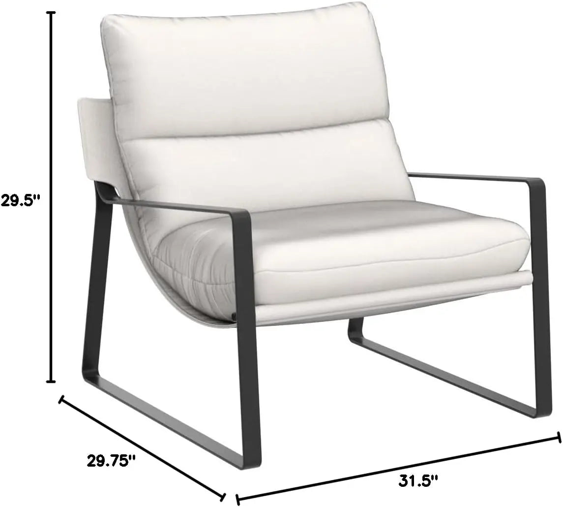 Modern Linen Accent Armchair Upholstered Soft Living Room Chair with Removable Cushion White