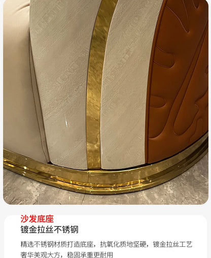 *Italian light luxury leather sofa post-modern model room large apartment high-end