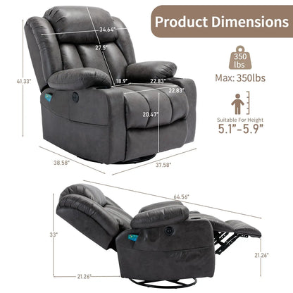 360° Swivel Rocker Recliner Chair with Heat and Massage, Manual Glider Rocking Reclining Chair, Swivel Overstuffed