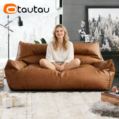 OTAUTAU 1-2 Seat Faux Leather Bean Bag Cover Couch Armchair Pouf Beanbag Cover SF433【No Filler!Need Buy Filler Yourself !】