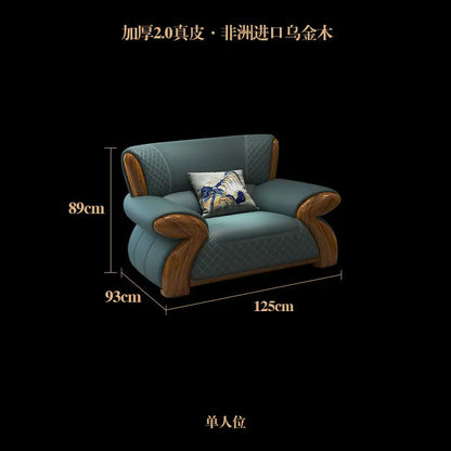 New leather sofa modern simple light luxury ebony solid wood new Chinese small apartment living room popular furniture
