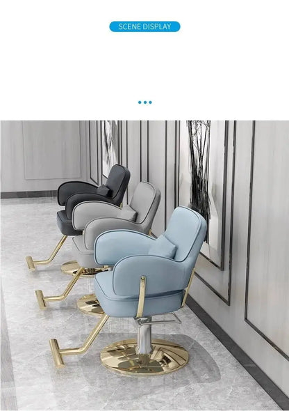 Round Chair Professional Barber Chairs Mirror Hair Salon Women's Beauty Men's Shaving Rotating Ergonomic Wheels Reclining Silla