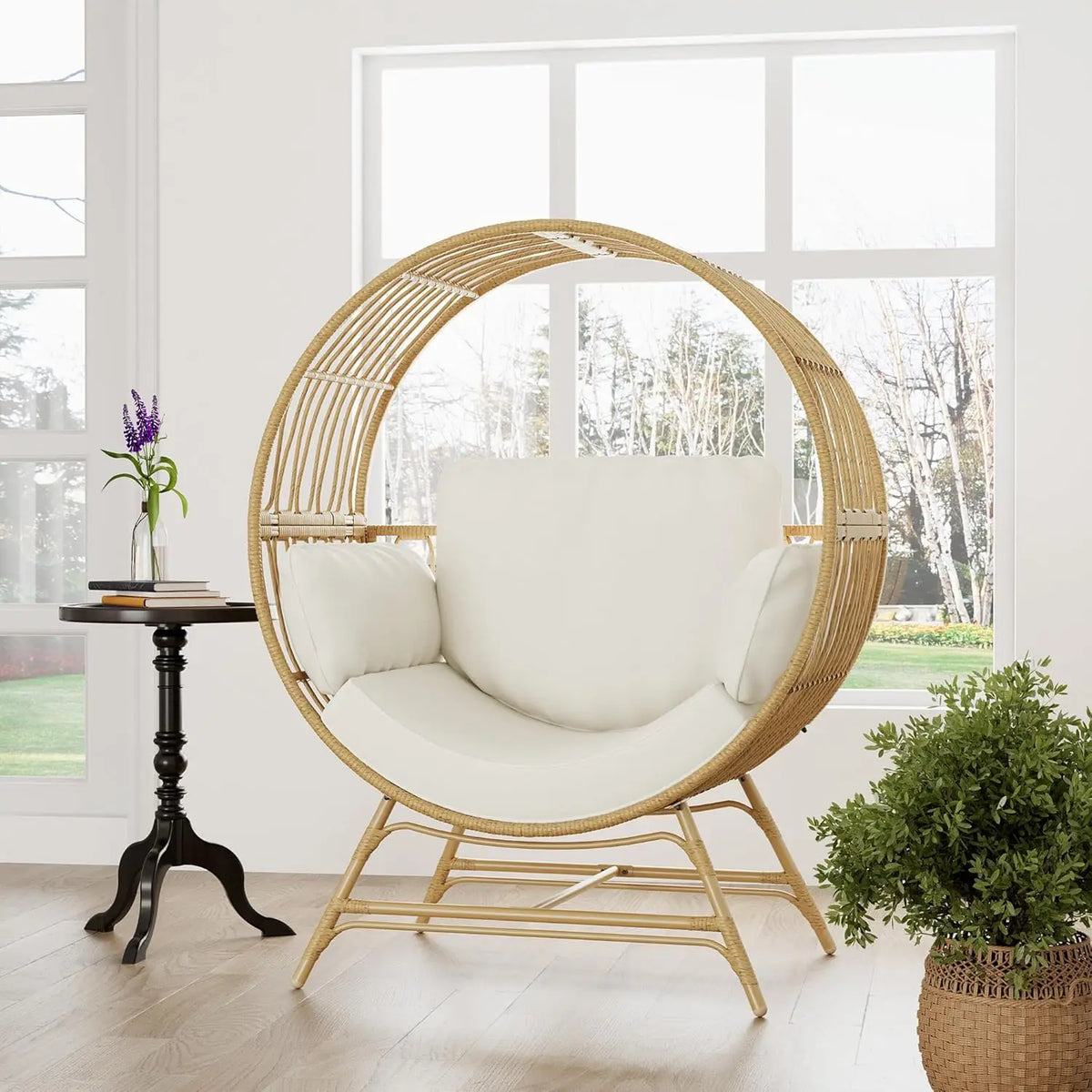 Egg Chair Outdoor Indoor, Oversized Rattan Chair with Thicken Cushion, 510LBS Capacity Wicker Patio Lounge Chair