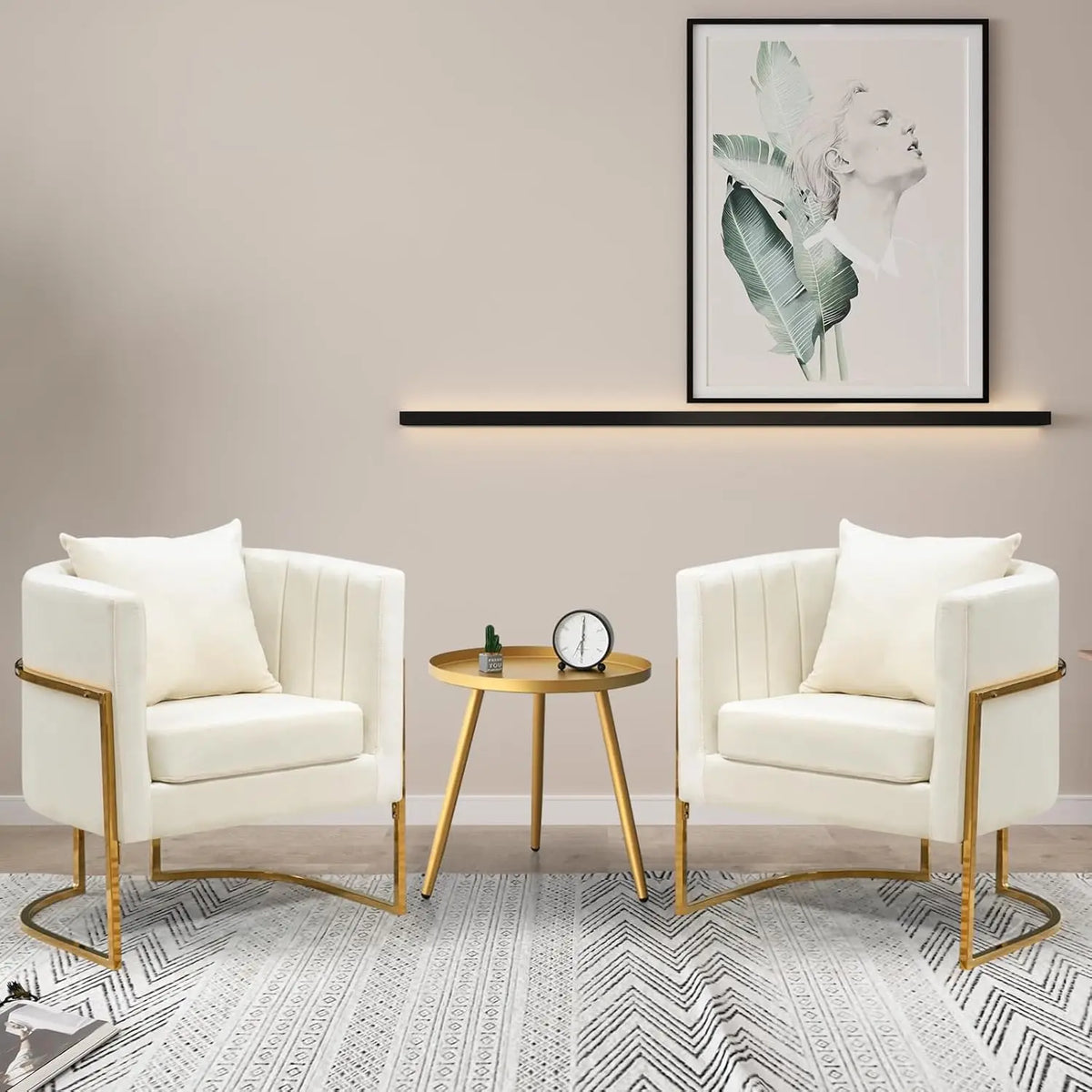 Velvet Modern Accent Chair, Upholstered Barrel Armchair Mid Century with Pillow for Living Room, Comfy Single, Customized