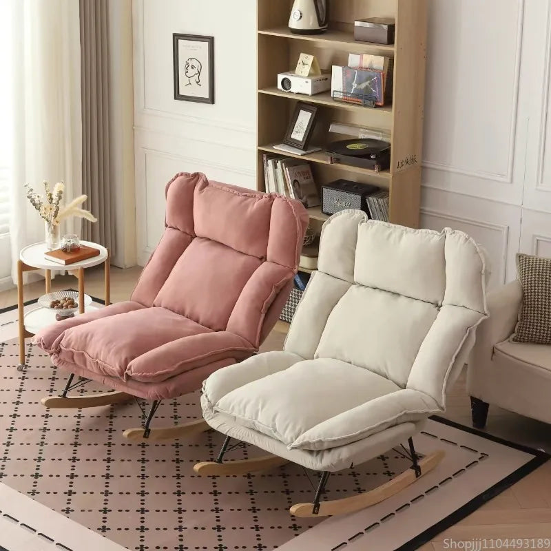Memory Foam Rocker - Convertible Lounge Chair with Storage Pocket, Breathable Linen Recliner