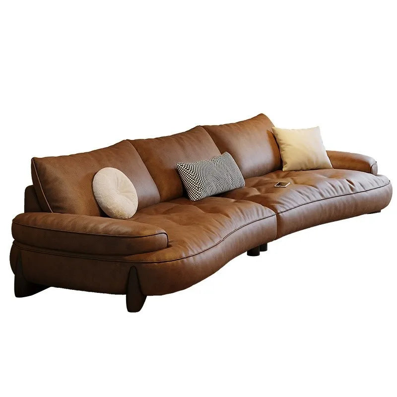 Leather sofa household living room modern brown small apartment curved creative sofa