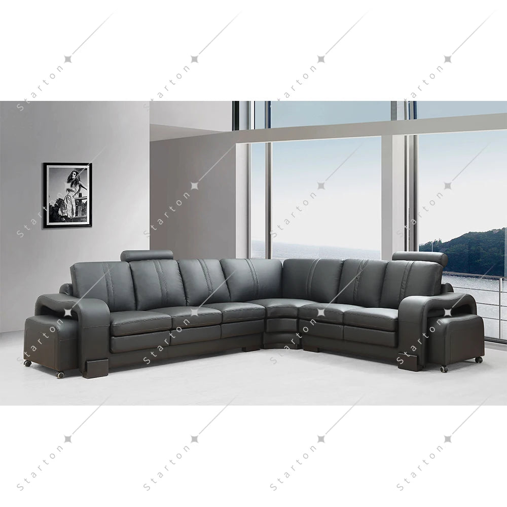 Elegant Furniture Living Room Seater Leather L Sectional Corner Armchair Sofas With Single Seat Chair