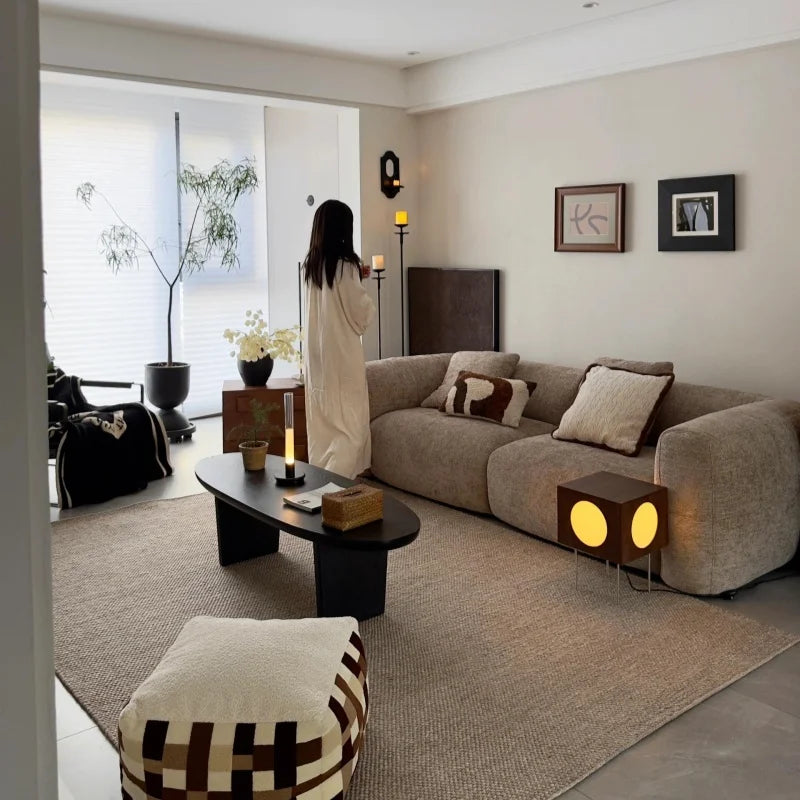 Large Retro Lounge Lazy Sofa Modern Chenille Apartment Living Room Cream Tofu Blocks Style Fabric Armchairs Home Furniture
