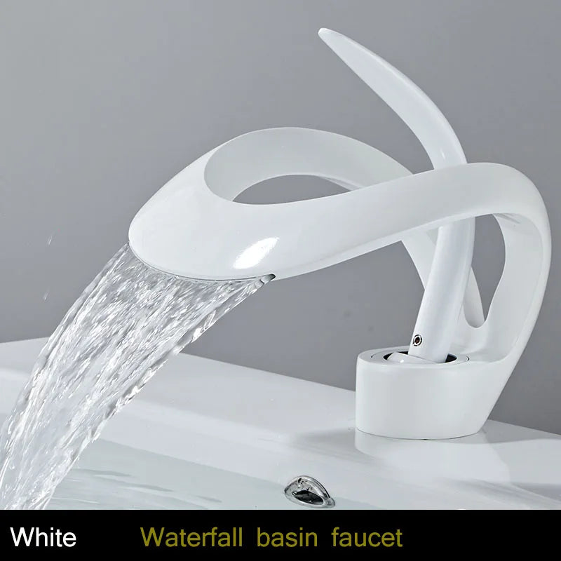 Golden/White Bathroom Basin Faucet Black Bathroom Faucet Brass Creative Grey Sink Mixer Tap Hot & Cold Waterfall Basin Faucet
