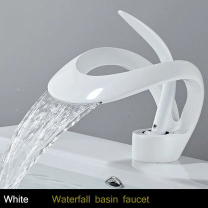 Golden/White Bathroom Basin Faucet Black Bathroom Faucet Brass Creative Grey Sink Mixer Tap Hot & Cold Waterfall Basin Faucet