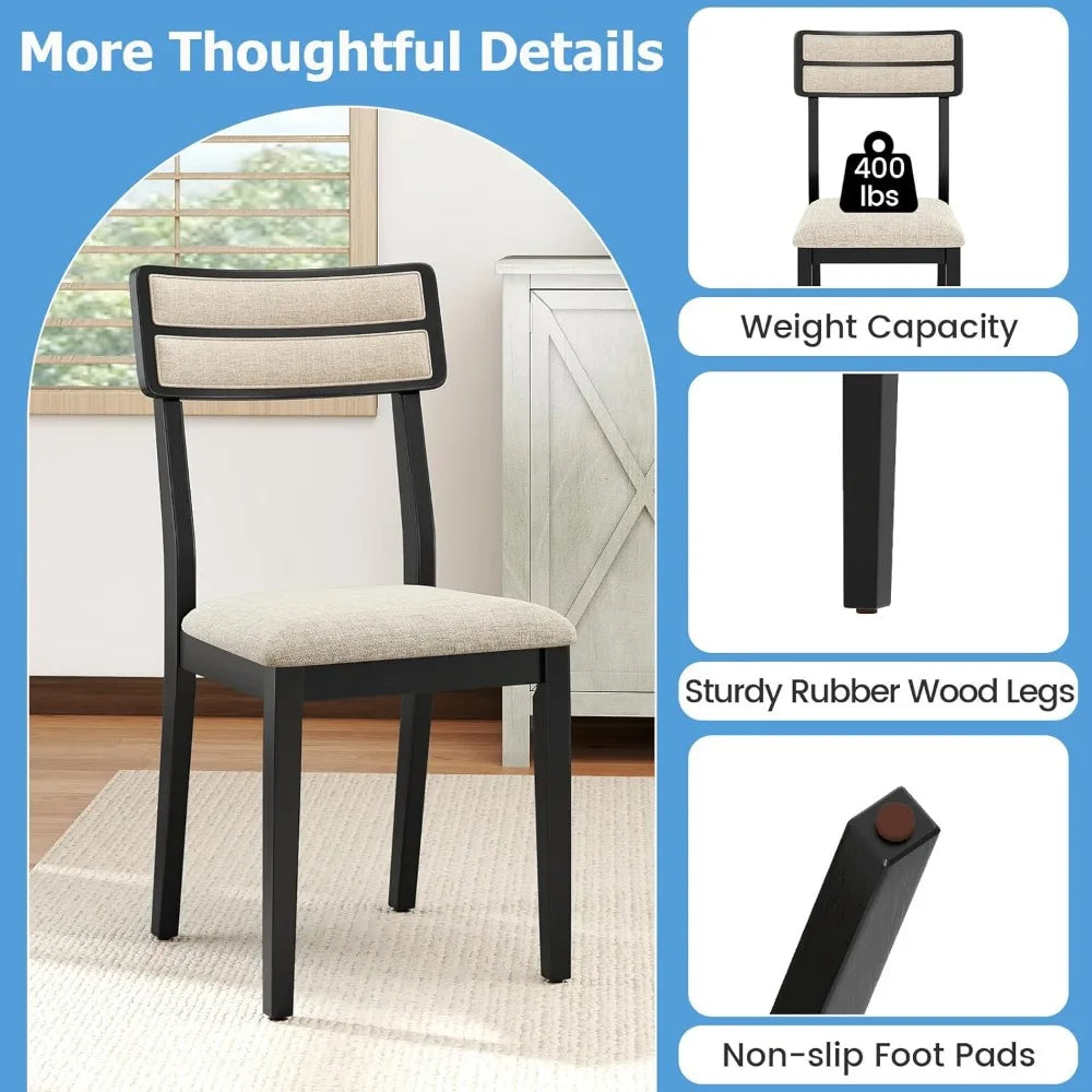 Dining Table Set for 4, Dinette Set W/Faux Marble Tabletop, 4 Padded Seat, Rubber Wood Legs, Curved Backrest