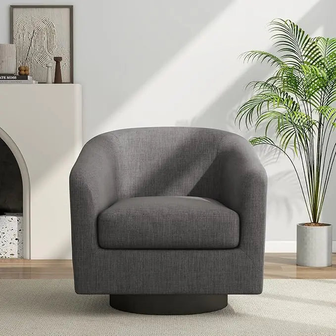Faux Leather Swivel Barrel Accent Chairs, 360° Swivel Round Single Sofa Chair, Comfy Upholstered Club Armchair for Liv