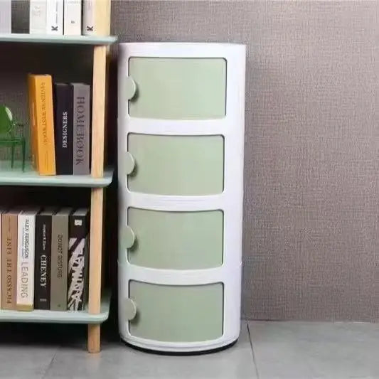 Plastic Round Nightstand Bedside Table Cabinet with Sliding Doors Round Storage Bedside Cabinet Nightstand  for Living Bedroom