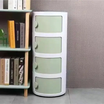 Plastic Round Nightstand Bedside Table Cabinet with Sliding Doors Round Storage Bedside Cabinet Nightstand  for Living Bedroom
