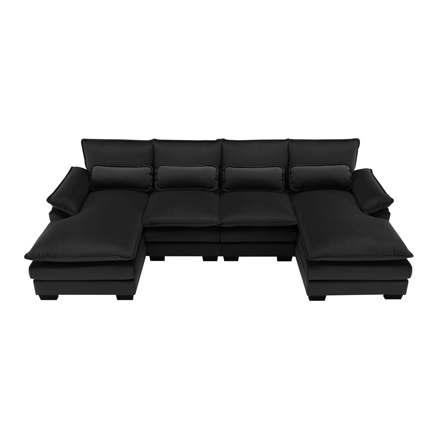 Couch U-shaped Sectional Sofa Japanese Dark Blue Sleeper Sofa  with Waist Pillows Double Chaise Lounge for Living Room Apartment