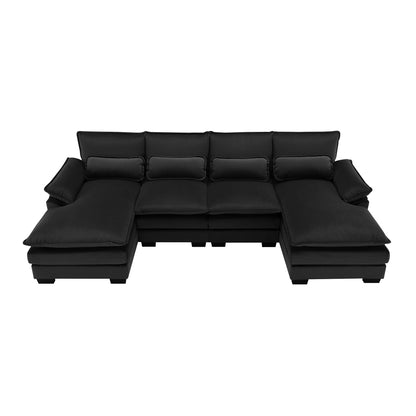 Couch U-shaped Sectional Sofa Japanese Dark Blue Sleeper Sofa  with Waist Pillows Double Chaise Lounge for Living Room Apartment