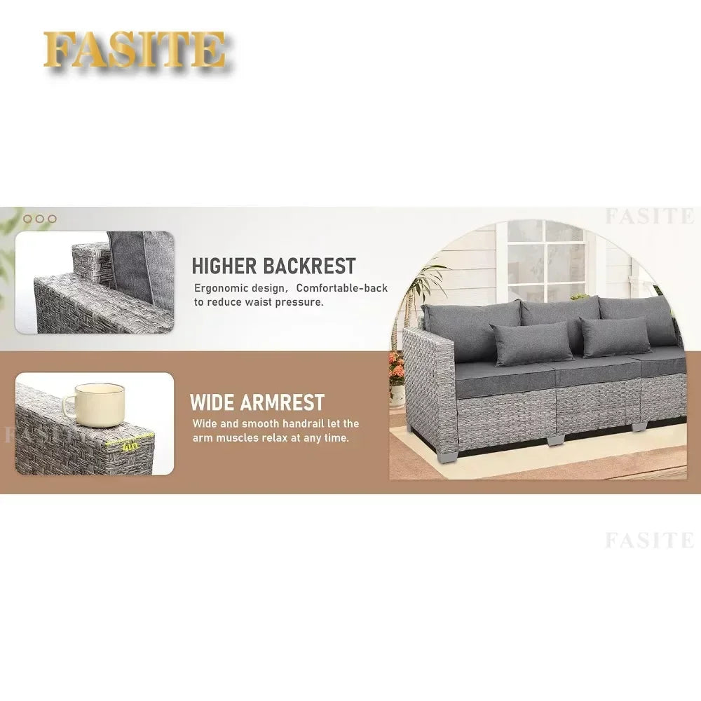 Garden Furniture Set 7 Piece, Patio Couch Sets Chair, PE Rattan Sectional with 45" Fire Pit Table, Garden Furniture Set