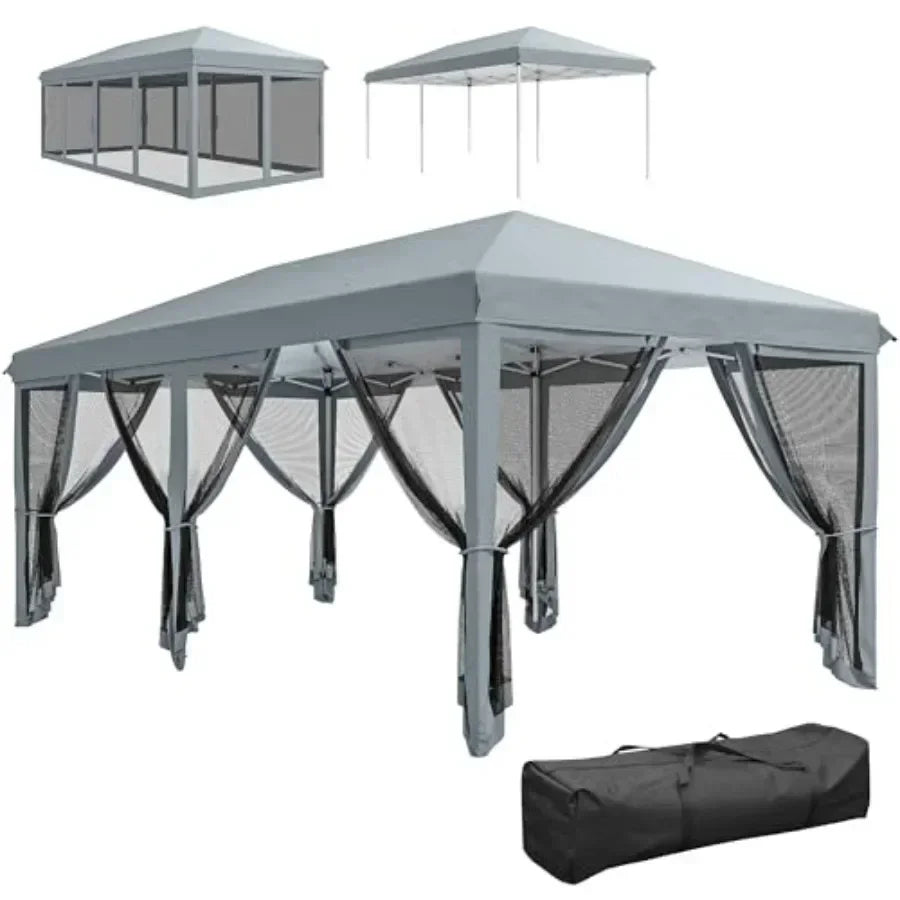 10' x 20' Pop Up  Tent with Netting Heavy Duty  Sun Shelter Large Tent for Outdoor Garden Patio with Carry Bag