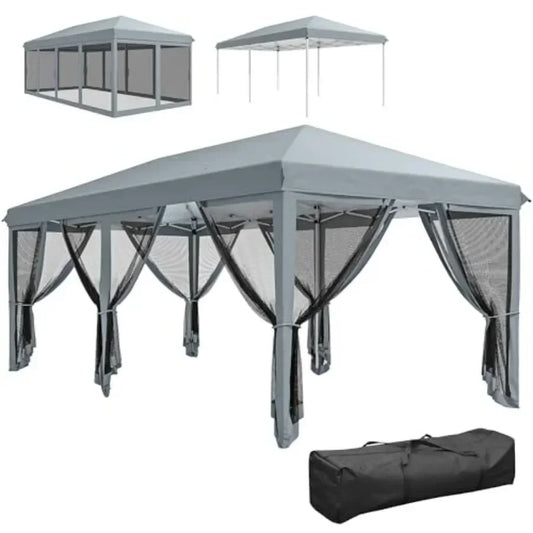 10' x 20' Pop Up  Tent with Netting Heavy Duty  Sun Shelter Large Tent for Outdoor Garden Patio with Carry Bag