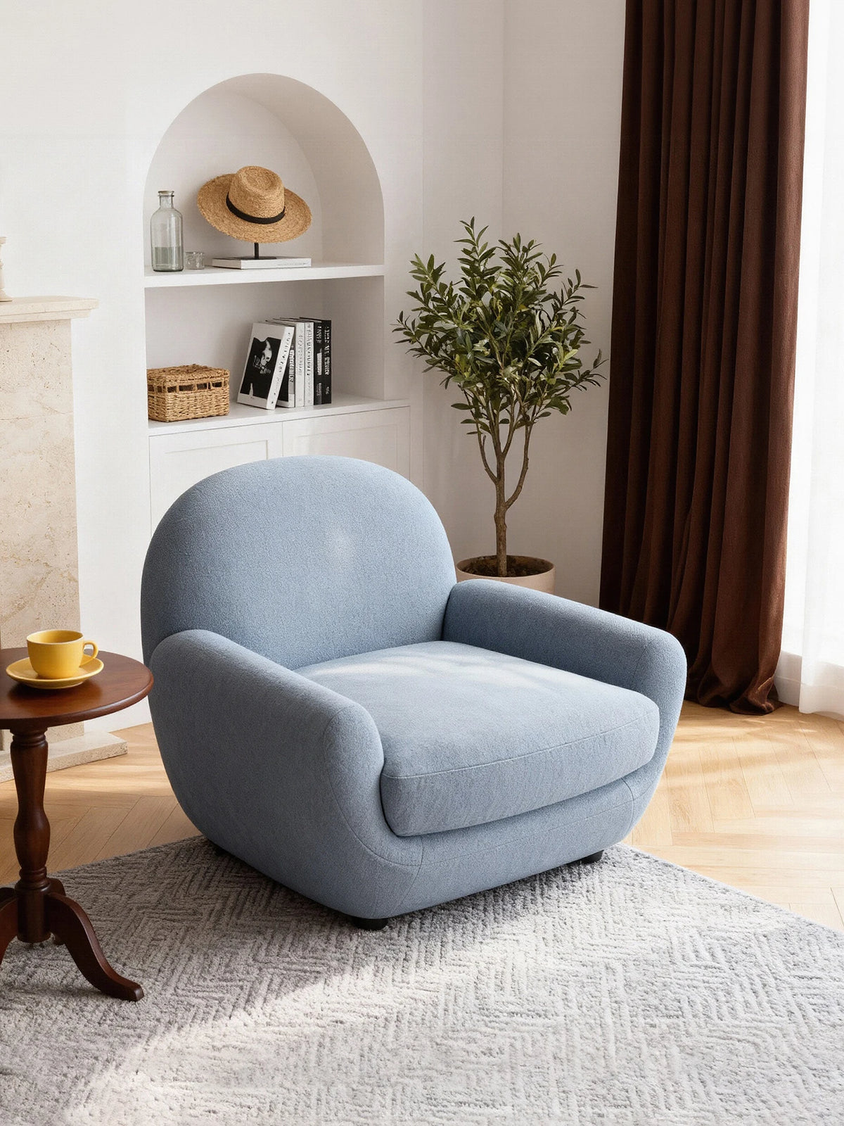 French rotating large single sofa chair designer blue living room leisure balcony bedroom single chair lazy swivel chair