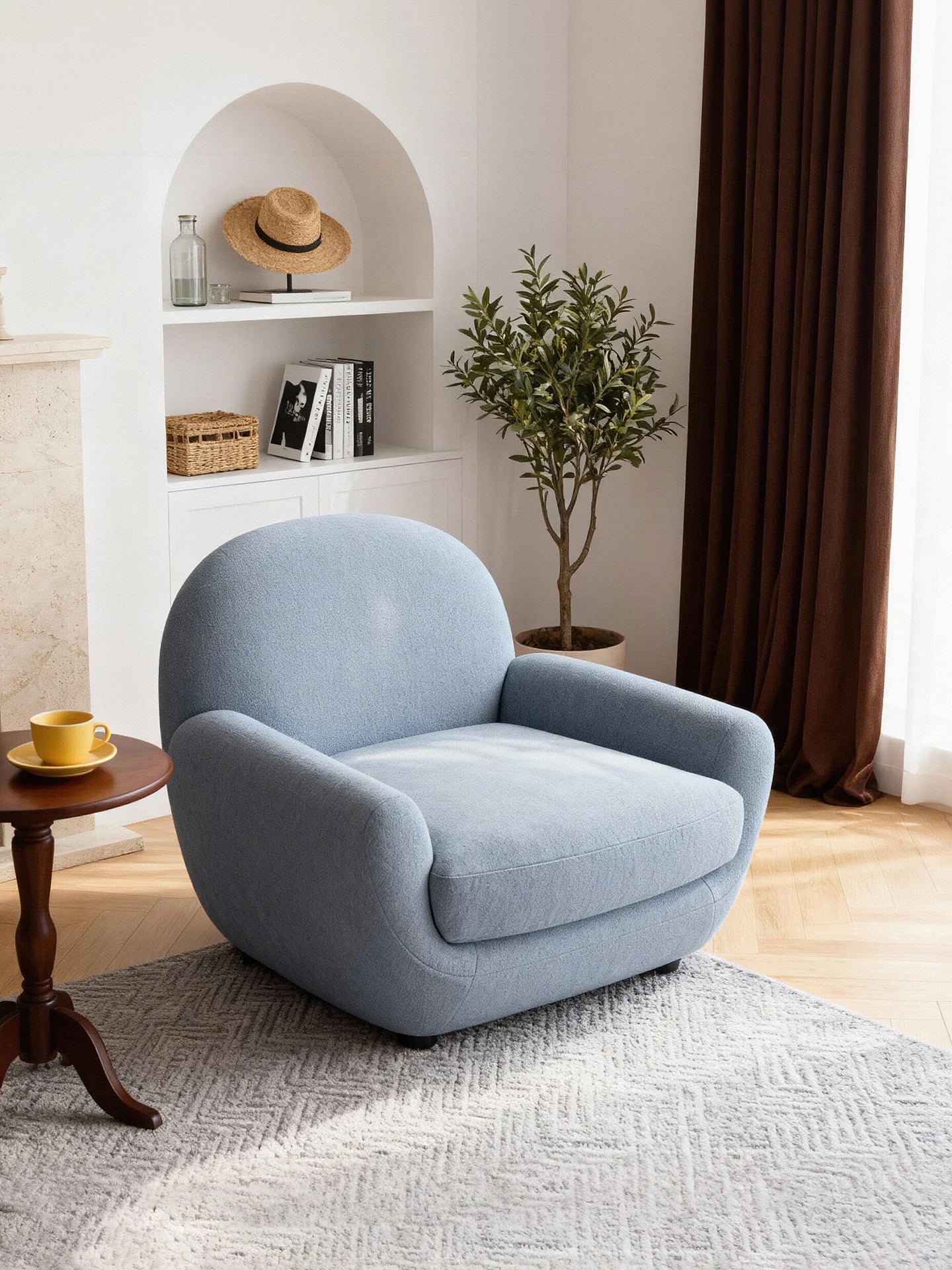 French rotating large single sofa chair designer blue living room leisure balcony bedroom single chair lazy swivel chair