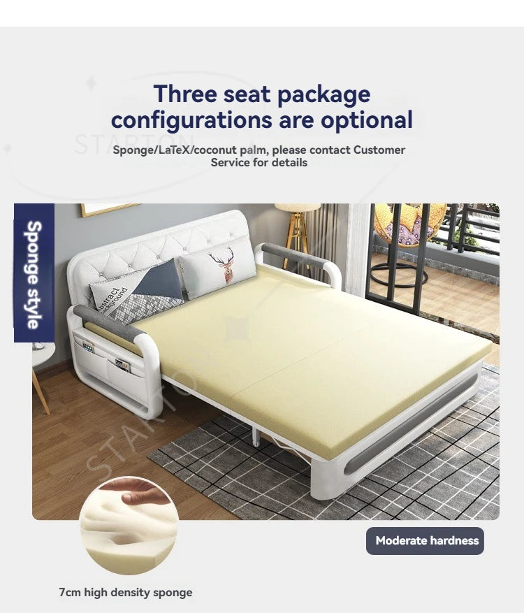Foldable Living Room Multifunctional Sofa Bed Fabric Sponge Filled Sitting and Lying Sofa Bed With Storage