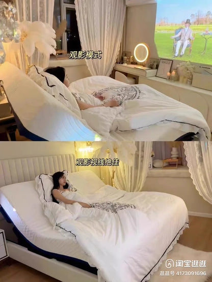 Smart bed, multi-functional modern bedroom double lift no headboard, zero pressure cotton mattress remote control electric bed